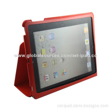 Stand Case/Magnetic Smart Cover for iPad 2, Made of Real Leather Material